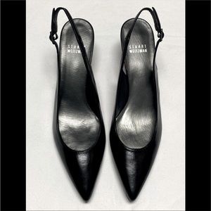 Stuart Weitzman Black Leather Twiggy Slingback Kitten Heel Shoe Pump Size 7.5N